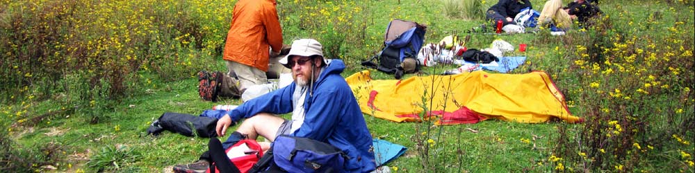 Bushwalkers wearing weather protection gear